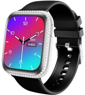 Smartwatch für Damen mit Telefonfunktion, 1,75 AMOLED Touchscreen Fitnessuhr Multi Trainingsmodi IP68 Wasserdicht Fitness Tracker mit Schlafmonitor für iOS Android (Schwarzes Band+Silberner Uhr)