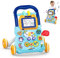 KalaDuck Schiebe und Ziehwagen Spielzeug, 2 In 1 Lauflernhilfe mit Abnehmbares Zeichentafel, Frühpädagogisches Aktivitätszentrum für Mädchen Jungen, Multifunktionale Spieltafel für Kinder 12M+ (Blau)