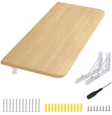HUOLE Klappbarer Wandtisch, Tischplatte aus Akazienholz massiv + eichefarben, Baumkanten-Platte für Heimwerker, geeignet für Arbeitsplatten, Tische & Fensterbretter-60 * 30 * 1,6cm-Walnussfarbe