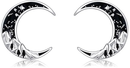 POPLYKE Schwarz Mond Ohrringe Damen 925 Sterling Silber Ohrstecker Mädchen Berg Schmuck Geschenke