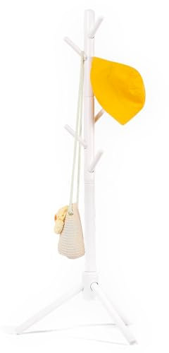 Relquorax Porte-manteau en bois de hêtre pour enfants – Support réglable en hauteur avec 9 crochets, organiseur de vêtements pour enfants autonome pour couloir, chambre à coucher, assemblage facile,