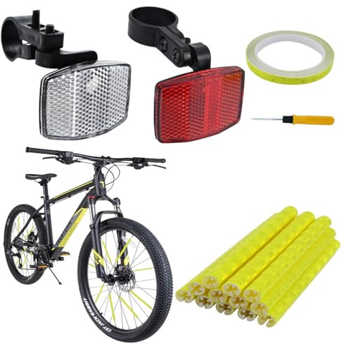 12Pcs Wheel Spoke Reflectors, Warning Strip Clip Tube, 2Pcs Front and Back Reflectors Bracket, Bicycle Spoke Lights Cover with Screwdriver 8m Reflective Tape, Bike Reflective Spoke Clips for Cycling