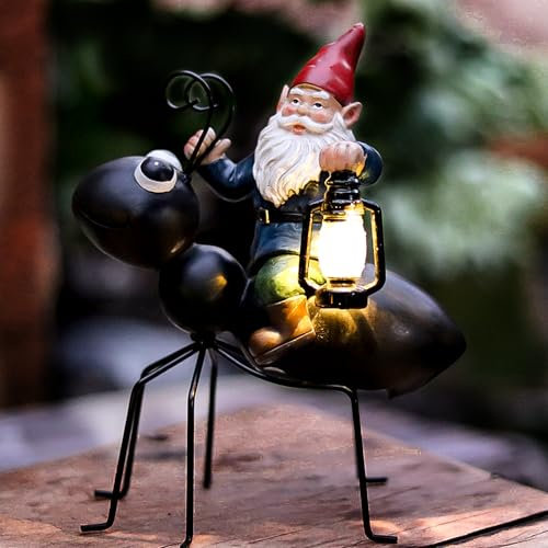 Syfunlv Solar Gartenzwerg Statuen,Zwerge Gartendekorationen,Garten LED Wetterfest,Gartendeko für Draußen Figuren,Figuren mit Solarpanel für Hof,Balkon Wohnzimmer Rasen Home Terrasse Deko.
