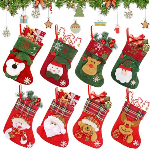 Dawumin 8 Stück Nikolausstrumpf, Weihnachtsstrumpf Set, Geschenkbeutel Nikolausstiefel zum Aufhängen & Befüllen, Weihnachtssocken Dekoration für Weihnachtsbäume, Treppen, Kamine Set