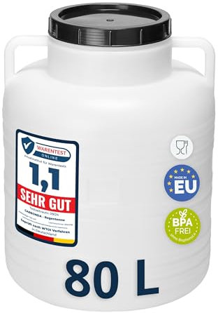Garronda bidone plastica BPA-free da 80 litri per alimenti, tanica acqua, cisterna acqua con coperchio, adatto per pressini per conserve di crauti, fermentazione o salamoia GD-0087, Bianco