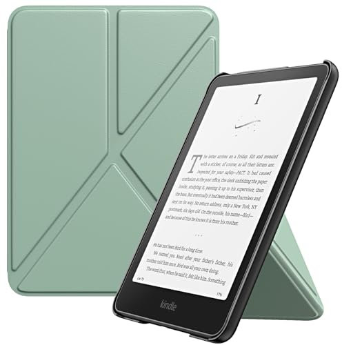 MoKo Case for All-new 7 Kindle Paperwhite (12th Generation-2024) and Kindle Colorsoft Signature Edition 2024, Origami Standing Shell Case with Magnetic PC Back Cover, Agave Green