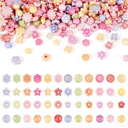 Craftdady 80 g Kunststoff-Perlen, lose Rose, Pfirsichblüte, Abstandshalter, Perlen, blickdicht, Mini-Blumenmuster, rosa Bastelperlen für Schmuckherstellung, DIY, Armband, Halskette, Handwerk
