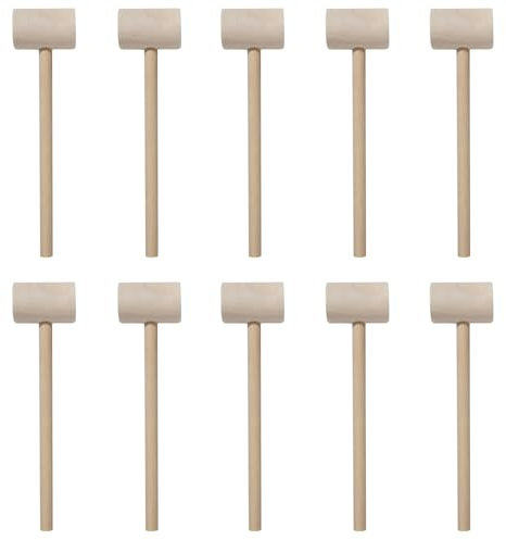 Mini martillo de madera para cangrejo de madera, adornos para chocolate, postre, craqueo de mariscos, niños, niñas (cilíndrico, 10 unidades)