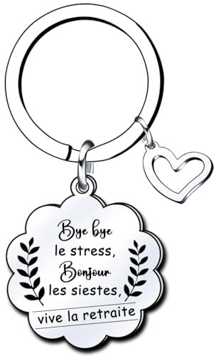 QTZXZX Porte Clef Cadeau Retraite Vive la Retraite Porte Clef Inox Gravé - Cadeau Retraite Homme et Femme Original Départ à la Retraite (1)