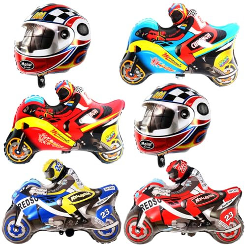 Motocross Geburtstag, Racing Ballon Set,Motorrad Deko Luftballons, Rennauto Folienballon, 6PCS Cars Geburtstagsdeko Luftballons Motorrad, Motorrad Geburtstag Junge Dekoration Dekoration Rennwagen