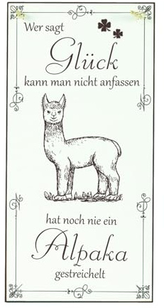 Dekolando Schild Alpaka Glück kann man streicheln - Spruch mit Tier Motiv - Vintage Dekoschild Tiere Deko Türschild mit Tiermotiven - 10 x 20 cm