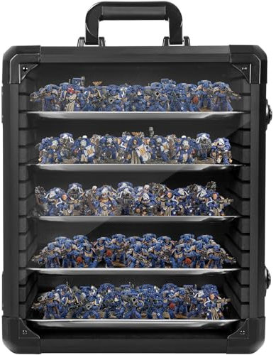 IPEB Miniatures Transport Case Miniatures Storage Case Miniatures Sturdy Hard Case with Lock, 6 Magnetic Metal Trays & Aluminum Alloy Frame, Black-Small Size