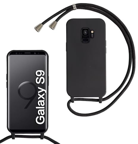 xinyunew Handykette für Samsung Galaxy S9 Hülle mit Band, Handyhülle mit Schnur zum Umhängen, weiche TPU Silikonhülle mit Band [abnehmbar] Halskettenhülle für Samsung Galaxy S9-Schwarz