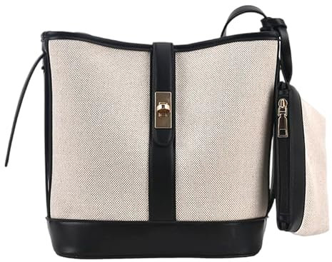 Mabecol Große Damen Schultertasche mit abnehmbarem Mini Täschchen PU Leder Umhängetasche für Arbeit Reisen Freizeit Verstellbarer Schulterriemen Metallverschluss (Schwarz)