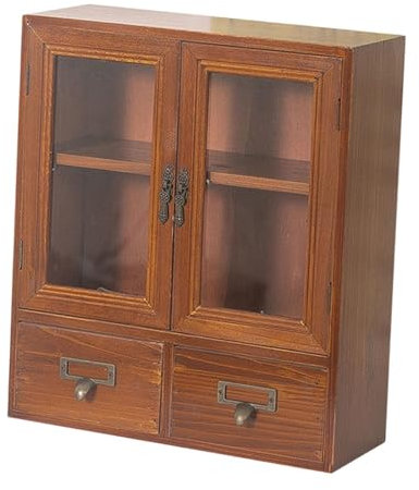 perfk Armadietto portaoggetti Vetrina con cassettiera Organizer da scrivania Armadio espositore in legno per tazze per cosmetici da bagno