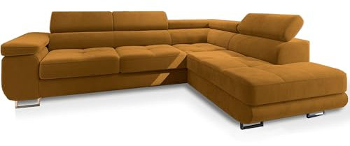 Masseno Ecksofa Selva R-S mit Schlaffunktion L-Form, Sofa mit Bettkasten, Wohnzimmersofa, Couch, Soffa, Bettsofa, Couchgarnitur- Gelb, Monolith 48