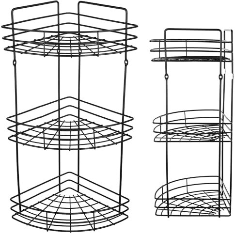 KADAX Duschablage Ecke, Badezimmer Organizer, Eckregal, Badregal, Duschregal, Duschgel und Shampoo Halterung für Dusche, Duschkorb (Schwarz, 3 Etagen)