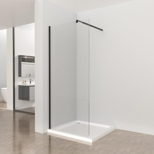 Plumbsys Paroi de douche à l'italienne 80x190cm, barre de stabilisation réglable, verre trempé 8mm facile à nettoyer, profilé noir mat