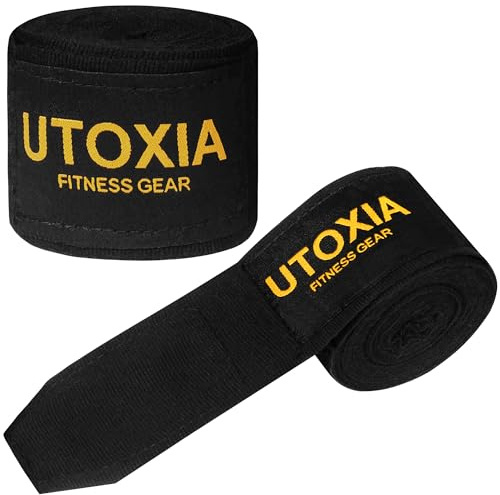 UTOXIA Boxbandagen und kostenloser Waschbeutel inklusive, Sport, MMA und Kampfsport, 4,5 m elastische Bandagen (schwarz, 1 Paar)