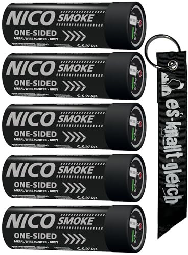 Rauchkörper Smoke Grenades 80 Sekunden im 5er Pack in Rot Blau Gelb Grün Orange Lila Grau Weiß von NICO Europe mit Anhänger (Grau)