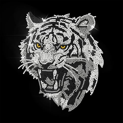 ANATTASOUL Weißer Tiger Bügelbild für Kleidung | 29,7×21cm Strasssteine Zum Aufbügeln Bügelbar Kristall Bügelbilder Strass für Hut und Tragetasche, DIY Kunsthandwerk
