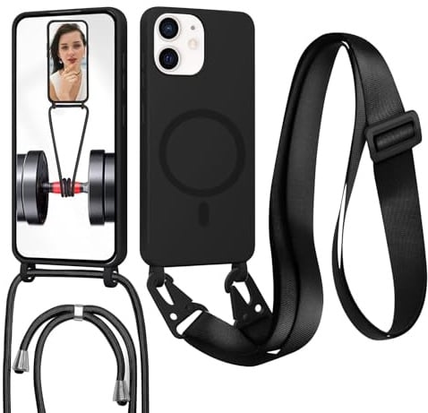 FERLAN Handykette mit Band für iPhone 11 Hülle, Lanyard (abnehmbar) Handyhülle Case mit justierbarer Schnur Abnehmbar Strap, Crossbody Schutzhülle zum Umhängen Kordel, Schwarz