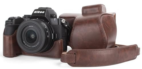 MUZIRI KINOKOO Case for Nikon Z50 II Camera with DX 16-50mm Lens, PU Leather Z50 II/Z50II Camera Protective Case - Removable Carrying Case with Shoulder Rest Strap & Small Rings - Coffee