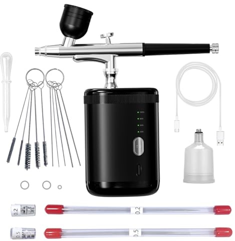 Airbrush kit: Handheld Spray Paint Gun with 0.3/0.5mm Nozzle, Rechargeable Cordless Spray Gun Sets Suitable:air Brush for Nails, Art, Color Spraying,Model,Creative Painting,（Black with Display Light）