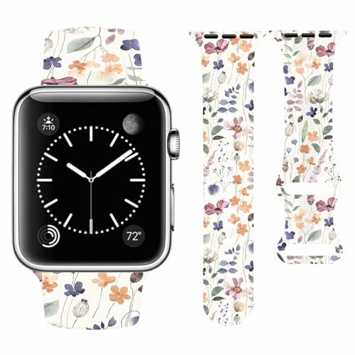 Vozehui Off White Leaves Print Silicone Strap Compatible with Apple Watch Strap 42mm 40mm 41mm 38mm,Soft Silicone Replacement Straps for iWatch SE Series 10 9 8 7 6 5 4 3 2 1, Women Men