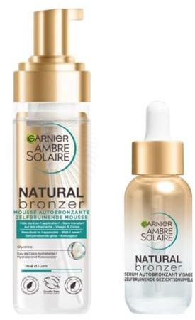 GARNIER Ambre Solaire - Coffret Mousse & Sérum Autobronzants & Hydratants - Teint Naturel & Radieux - Eau De Coco, Glycérine, Acide Hyaluronique - Vegan & Cruelty Free - Visage & Corps
