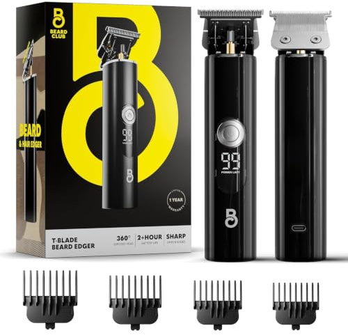 The Beard Club Professioneller T-Blade Bartschneider für Herren LT – Elektrischer Rasierer, Schnurrbart & Haarschneidemaschine für Männer, schnurloser Buzzer, Haarschneider & T-Outliner Edger Line Up
