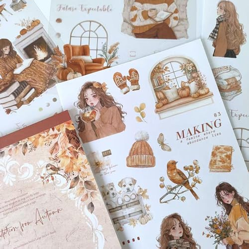 20 Blätter Arpaper Scrapbook Zubehör Herbst Thema Scrapbook Stickers Set,Geeignet Für Bullet Journaling,Fotoalbum,Computer,Scrapbooking(Late Autumn)
