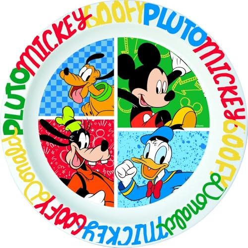 Tataway Assiette creuse pour micro-ondes Mickey Has Fun - Plat pour enfants avec imprimé Disney, passe au micro-ondes, durable, léger et sans danger pour un usage alimentaire quotidien