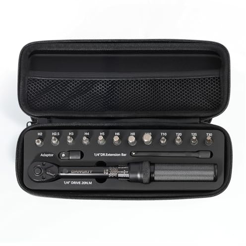 DANGKIY Drehmomentschlüssel Fahrrad 1/4 Zoll, 15-teiliges Set mit Innensechskant Hex und Torx Bits, 2-20 Nm Messbereich, inklusive Verlängerungsstange, Torque Wrench für Bicycle