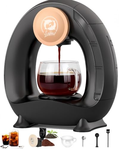 i Cafilas Mini Single Serve Coffee Maker for Grounds Coffee & Tea | 1400W for 20s Preheat＆90s Brew, 4-8oz Brew Sizes,20g Capacity, BPA-Free,5 Slim Compact for Home, Office, RV&Dorm, Black