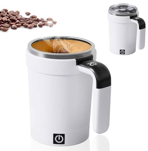 Wuvfojca 380 Ml Taza de mezcla automática de acero inoxidable taza mezclador automático con pantalla de temperatura y tapa mezclador magnético recargable USB lavable para café