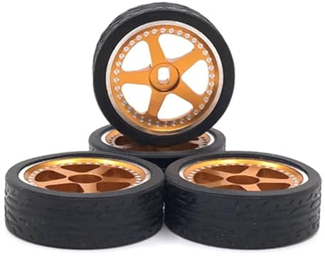 XAQRYQO RC Autoteile Für Wltoys Für 284131 K969 K989 K999 P929 Für Mini-Z 1/28 4Pcs 26Mm Metall Felge Gummi Reifen Set RC Auto Upgrades Teile(Yellow)