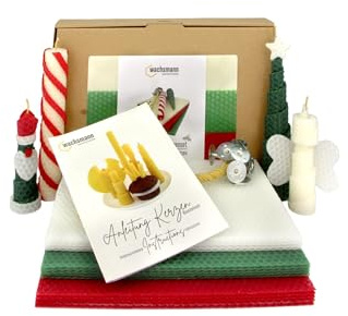 Wachsmann Kerzen selber machen Set – 15 Bienenwachsplatten (15 x 20 cm) mit Hanfdochten für 15 Bienenwachskerzen, 100% reines Bienenwachs aus Deutschland, Dochte 21 cm, Adventskerzen & Geschenk