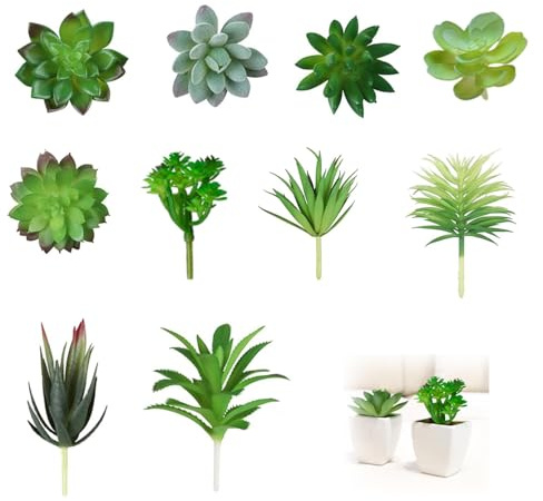 SIXHAOBU 10 Stück Sukkulenten Künstlich, Kunstpflanzen Kleine Künstliche Pflanzen Grün Sukkulenten Künstlich Gemischt Artificial Plant für Wohnzimmer Büro Garten Fensterbank deko