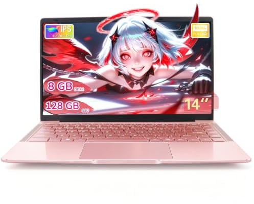 Amita PC Portatile 14 Pollici,8GB DDR4,Processore Celeron,Schermo IPS FHD 1920x1080,Wi-Fi Dual-Band,USB 3.0,Custodia Tastiera(Tastiera ITA) e Mouse Inclusi - Rosa Oro