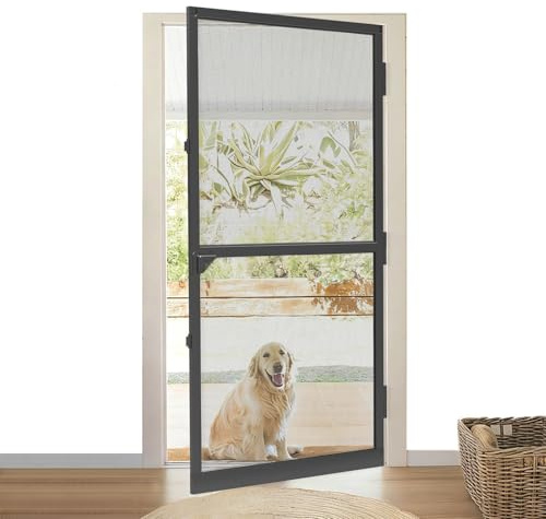 Moustiquaire de porte, 120 x 240 cm, avec cadre en aluminium, anthracite et tissu en fibre de verre, pour porte de balcon et porte de terrasse, kit