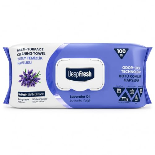 DeepFresh Lavender Scented Multi-Surface Cleaning Wipes, 100 Pieces, 6 Pack, Antibacterial, Cleaning, Big, Floor (6, One Size)