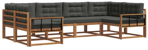 vidaXL Outdoor-Sofagarnitur mit Kissen 6 pcs Natur und Anthrazit, Akazienholz Outdoor-Sofa-Set, modernes Gartenmöbel, Pool-Sitzgelegenheiten, Hinterhof-Lounge, Patio