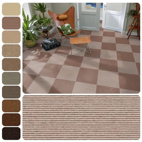 Tretford Interland Teppich Teppichfliesen 50x50 cm selbstliegend | Farbwelt beige, 647 Perle, 1 Fliese
