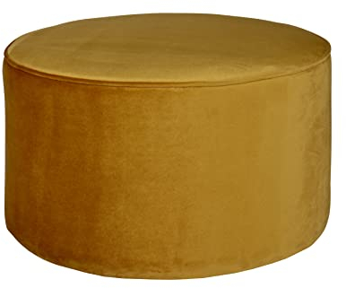 WOOOD Sara Hocker Ø 60 cm - Niedriger Pouf Sitzhocker Rund aus Samtstoff Fußbank Sitzpouf - Ocker Gelb - 36x60x60 cm