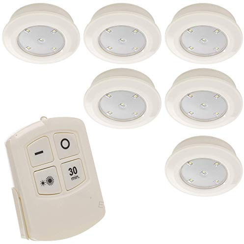 6Pcs Multi-Function Wireless Remote Controlled LED Battery Operated Stick On Push Light for Under Cabinets, Counters, Cupboards & Ceilings (6 Piece)