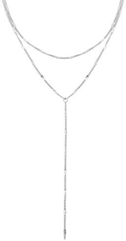 Happiness Boutique Damen Mehrreihige Kette in Silberfarbe | Zarte Y Kette Edelstahlschmuck
