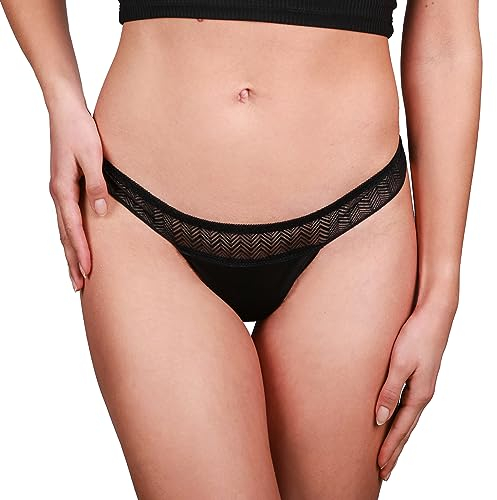Taynie String Periodenunterwäsche - auslaufsichere Periodenwäsche - Menstruationsunterwäsche - Periodenslip - ersetzt 1 Tampon, Tragedauer bis 12 Std, waschbar bis 60°C (40, Schwarz)