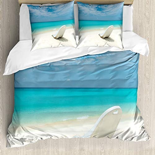 ABAKUHAUS Reise Bettwäsche Set für Doppelbetten, Malediven Strand Sunny Day, Weicher Microfaserstoff Allegigeignet kein Verblassen, Turquoise Off White