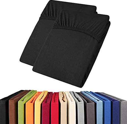 aqua-textil Viana Spannbettlaken Doppelpack 140x200-160x200 cm schwarz Baumwolle Spannbetttuch Jersey Laken